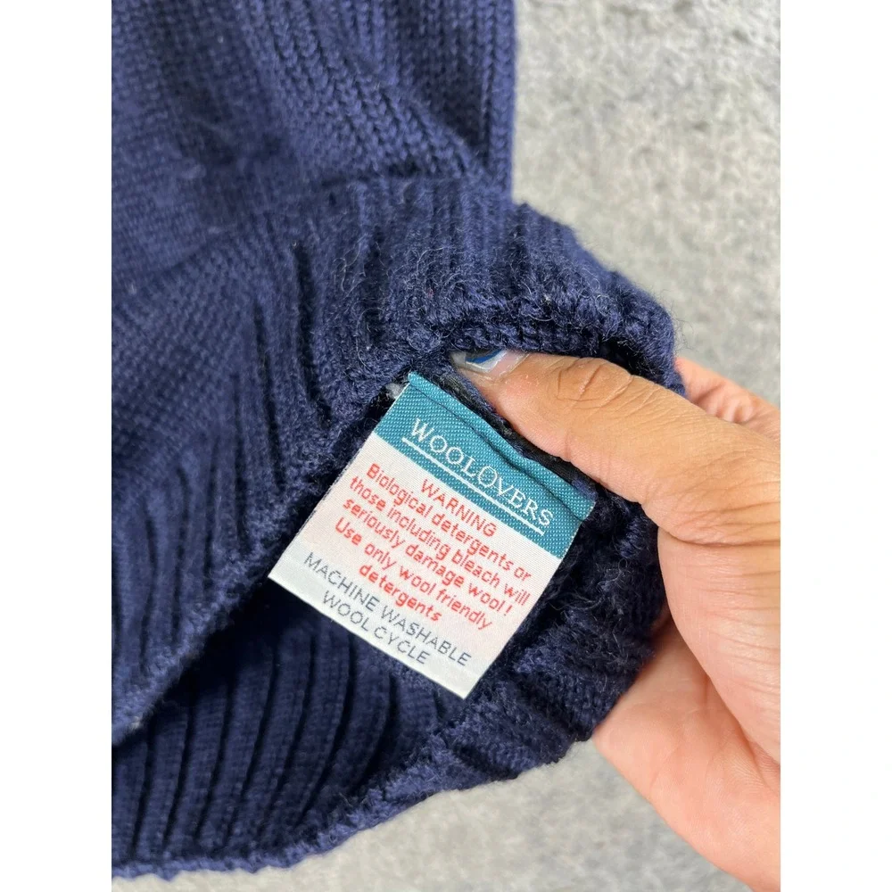 WoolOvers Sweater Mens Large Blue British Wool Chunky Knit Pullover Minimalist